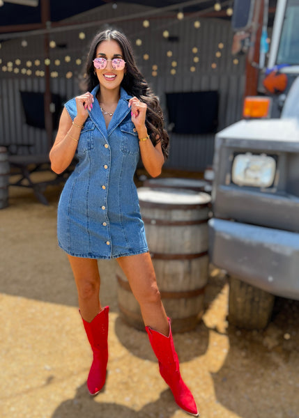 Say It All Sleeveless Denim Dress