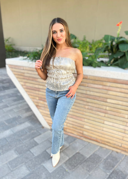 Only Today Vintage Gold Tie Tube Top