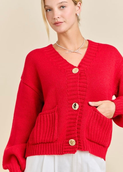 Rely On Me Red Button Up Cardigan