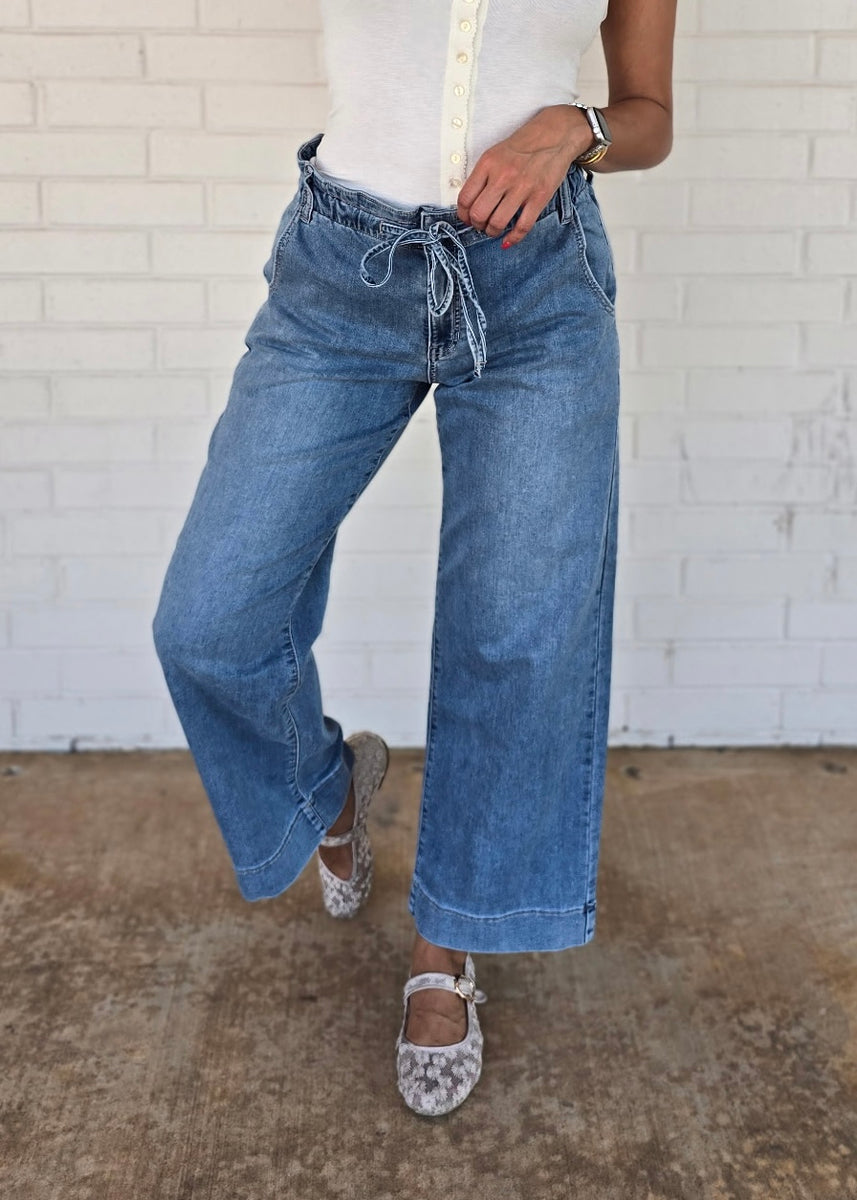 Layla Pull On Drawstring Wide Leg Denim – Pink Attitude Boutique