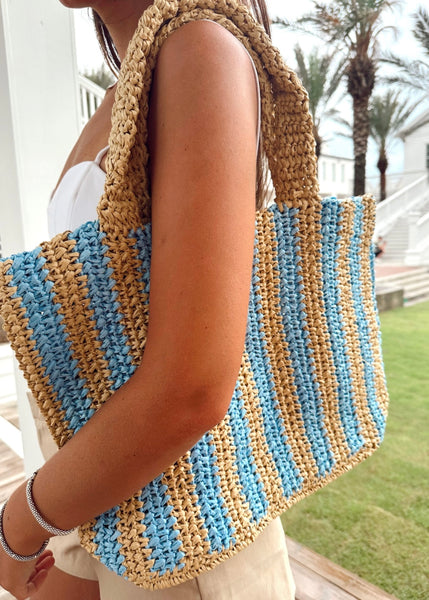 Beach Days Striped Tote Bag: Blue