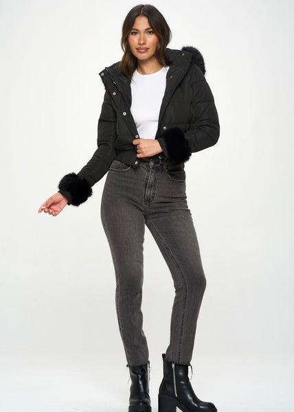 Snow Bunny Ready Black Quilted Puffer Coat