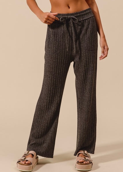 Road Trip Rib Knit Charcoal Casual Pants