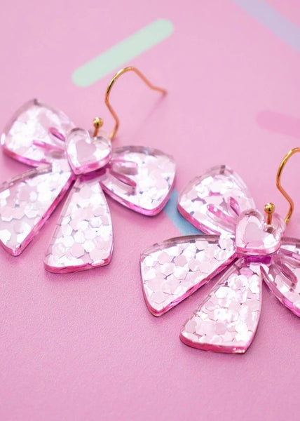 Pink Sequin Bow Earrings