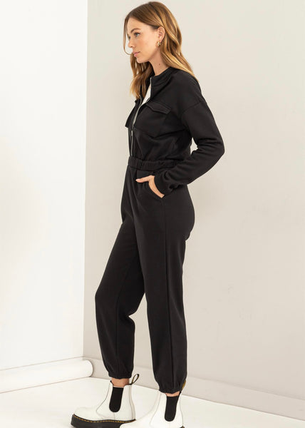 All I Could Ask For French Terry Jumpsuit - Black