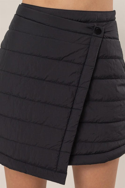 Out Of Office Black Quilted Puffer Wrap Mini Skirt - LARGE