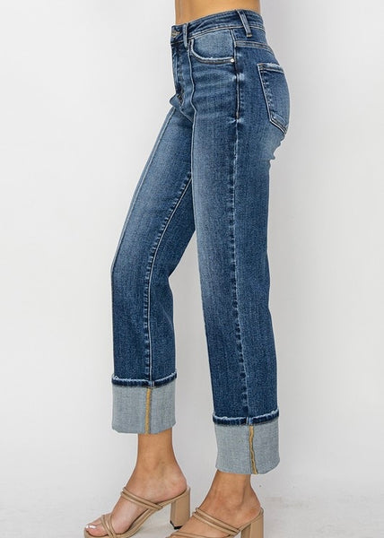 Sofia High Rise Ankle Straight-Wide Cuffed Jeans
