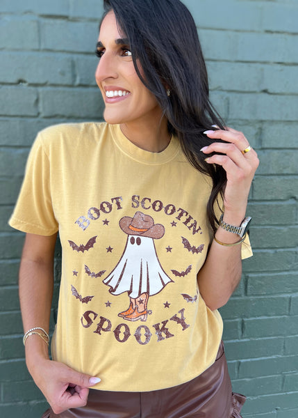 Boot Scooting Spooky Retro Ghost Tee - Mustard