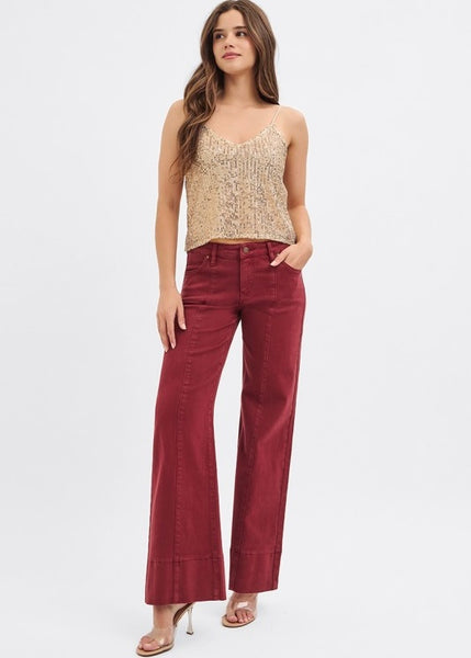 Blare The Music Burgundy Wide Leg Denim