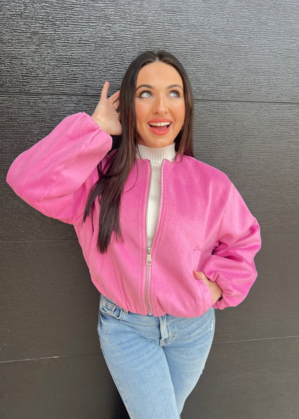 Tell Me Please Pink Wool Like Brushed Jacket