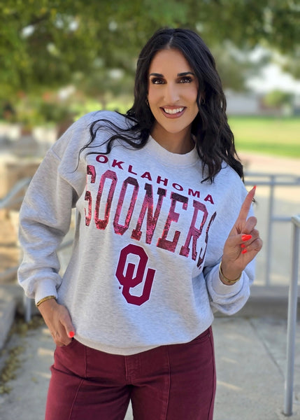 Oklahoma Sooners OU Grey Sequin Sweatshirt