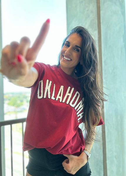 OKLAHOMA Chenille Crimson Stadium Oversized Tee