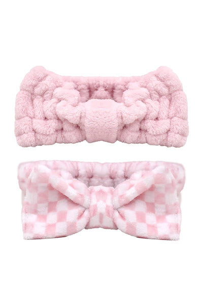 Plush Headband Pink and White Checkered Duo
