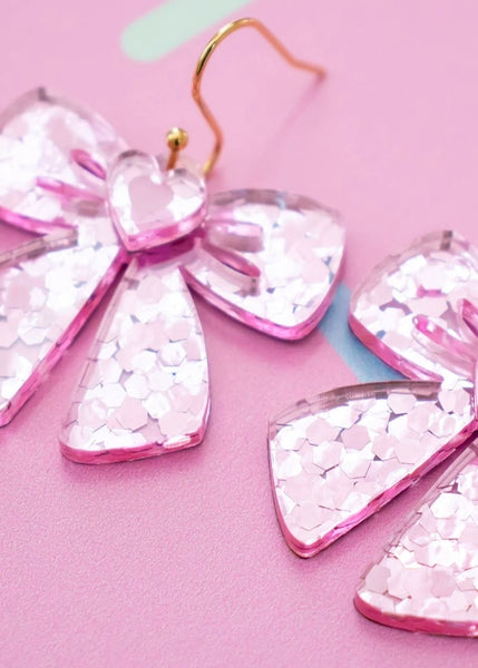 Pink Sequin Bow Earrings