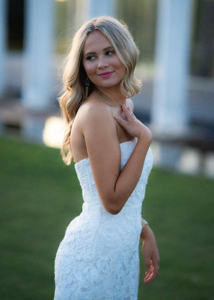 Love Everlasting White Strapless Lace Midi Dress