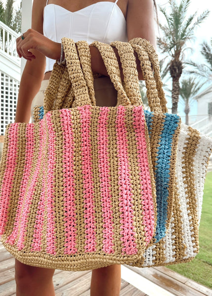 Beach Days Striped Tote Bag: White