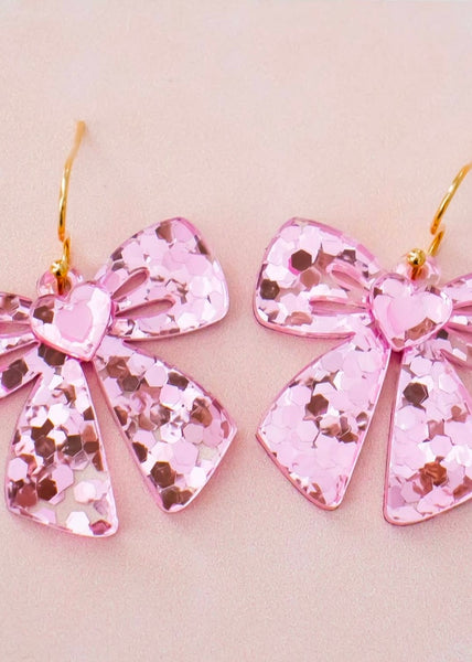 Pink Sequin Bow Earrings