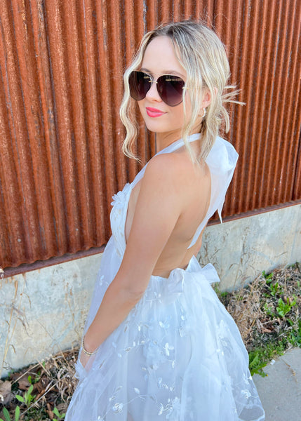 Cinderella Kisses White 3D Flower Mini Dress