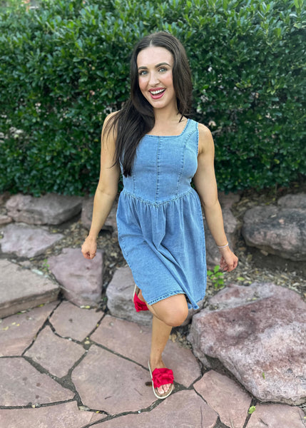 Backyard BBQ Back Bow Denim Dress