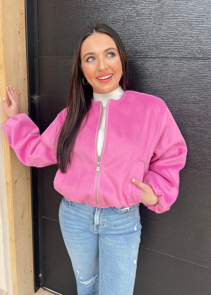 Tell Me Please Pink Wool Like Brushed Jacket