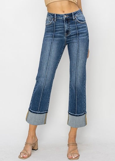 Sofia High Rise Ankle Straight-Wide Cuffed Jeans