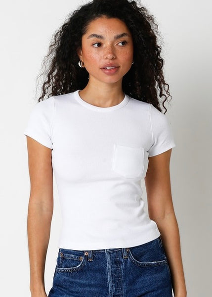 Most Popular White Basic Front Pocket Tee