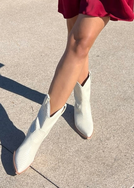 Shu Shop: Ivory Snake Print Cowgirl Booties