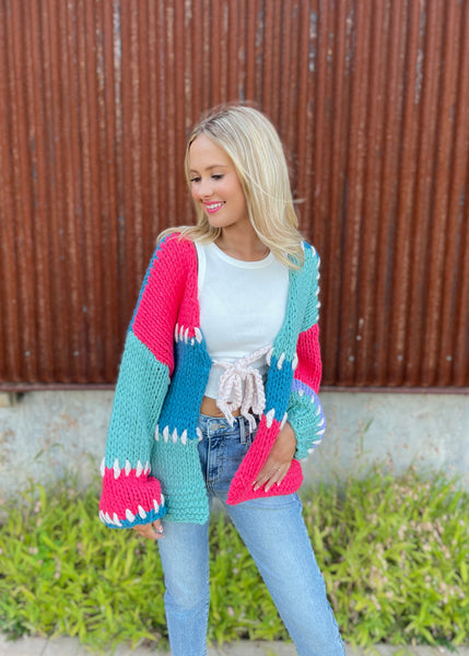 Cozy Nights Crochet Front Tie Cardigan - SMALL