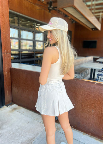 Training Session Taupe Pleated Cargo Mini Skirt - SMALL
