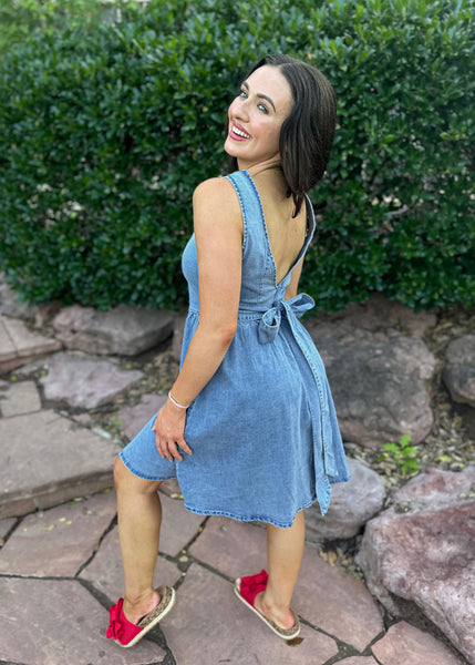 Backyard BBQ Back Bow Denim Dress