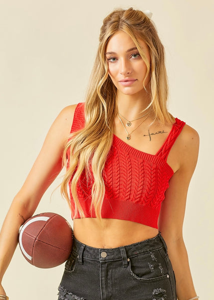 Unbreakable Love Red Cropped Off Shoulder Sweater