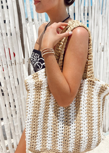 Beach Days Striped Tote Bag: White