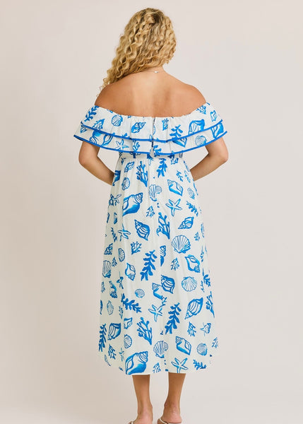Sand And Seashells Midi Off Shoulder Dress