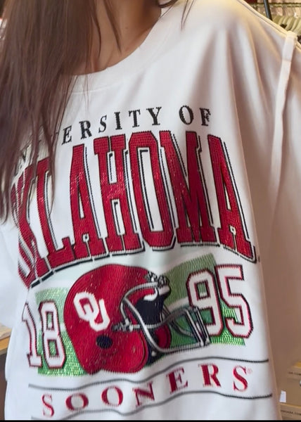 University Of Oklahoma Rhinestone Helmet Stadium Oversized Sweatshirt