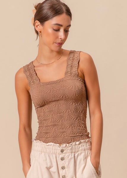 Floral Jacquard Coffee Tank Top