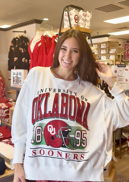 University Of Oklahoma Rhinestone Helmet Stadium Oversized Sweatshirt