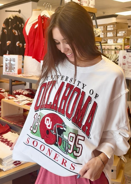University Of Oklahoma Rhinestone Helmet Stadium Oversized Sweatshirt