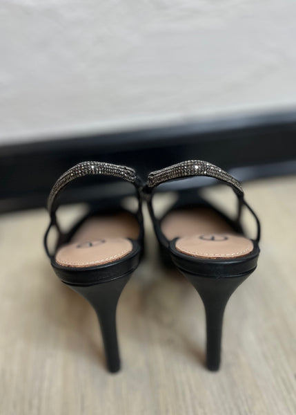 The Garda Black Rhinestone Slingback Heel