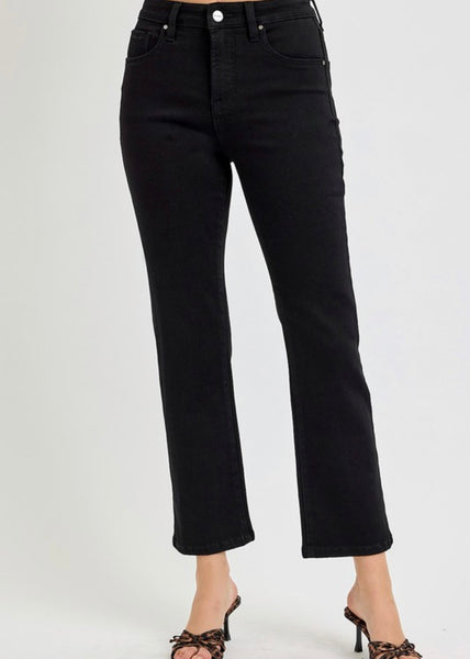 Rylie Black High Rise Cropped Straight Leg Denim