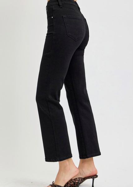 Rylie Black High Rise Cropped Straight Leg Denim