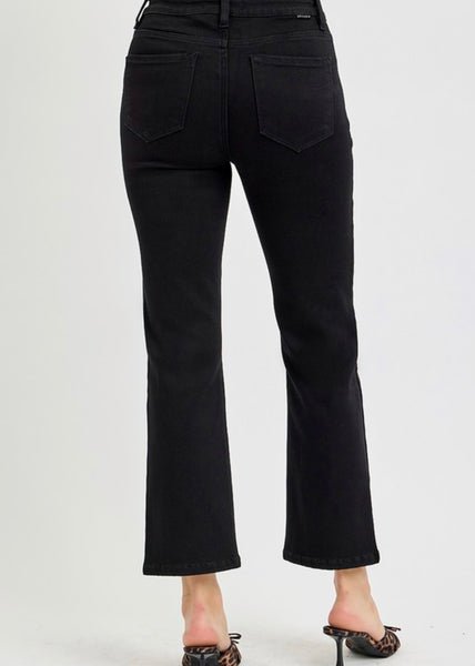 Rylie Black High Rise Cropped Straight Leg Denim
