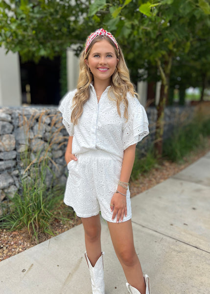 Chasing After You White Eyelet Shorts