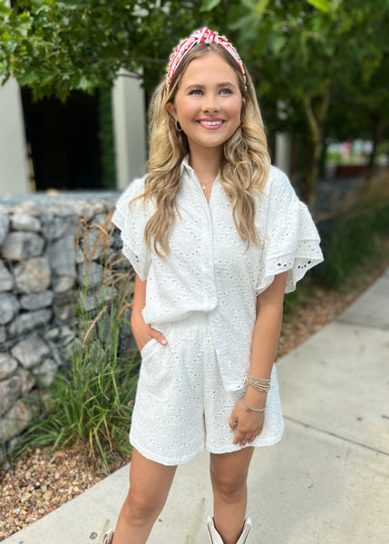 Chasing After You White Eyelet Shorts