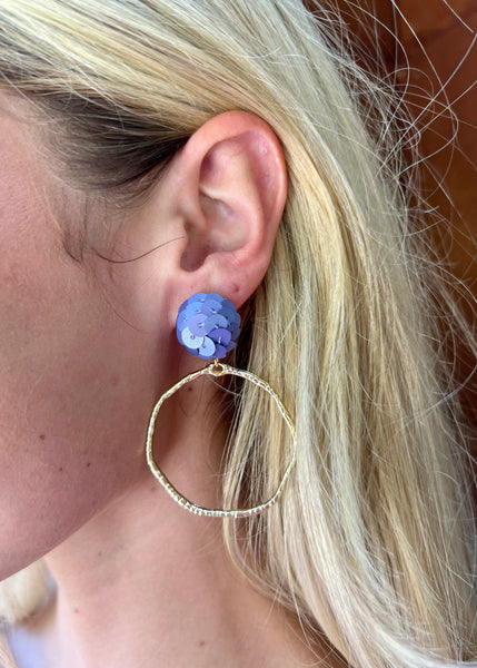 Colorful Sequin Earrings, Hoop Earrings, Purple