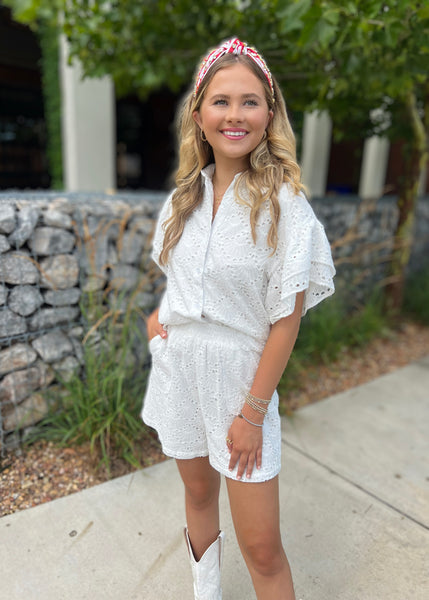 Chasing After You White Eyelet Shorts