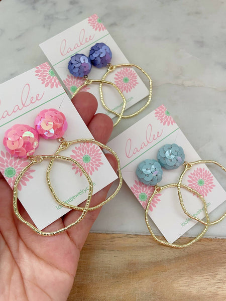 Colorful Sequin Earrings, Hoop Earrings, Purple