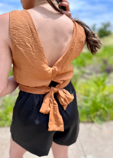 Morning Glory O'Ring Caramel Back Tie Top
