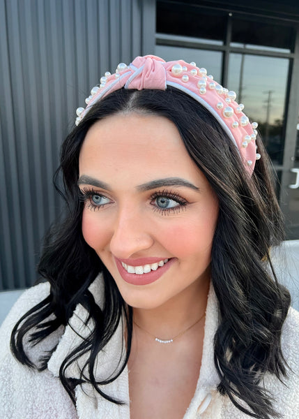 Knotted Pearl Headband - Lt. Pink
