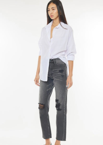 Lindsey High Rise Boyfriend Distressed Denim