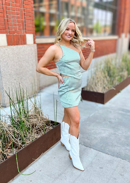 Game Changer Green Checkered Asymmetric Crop Top